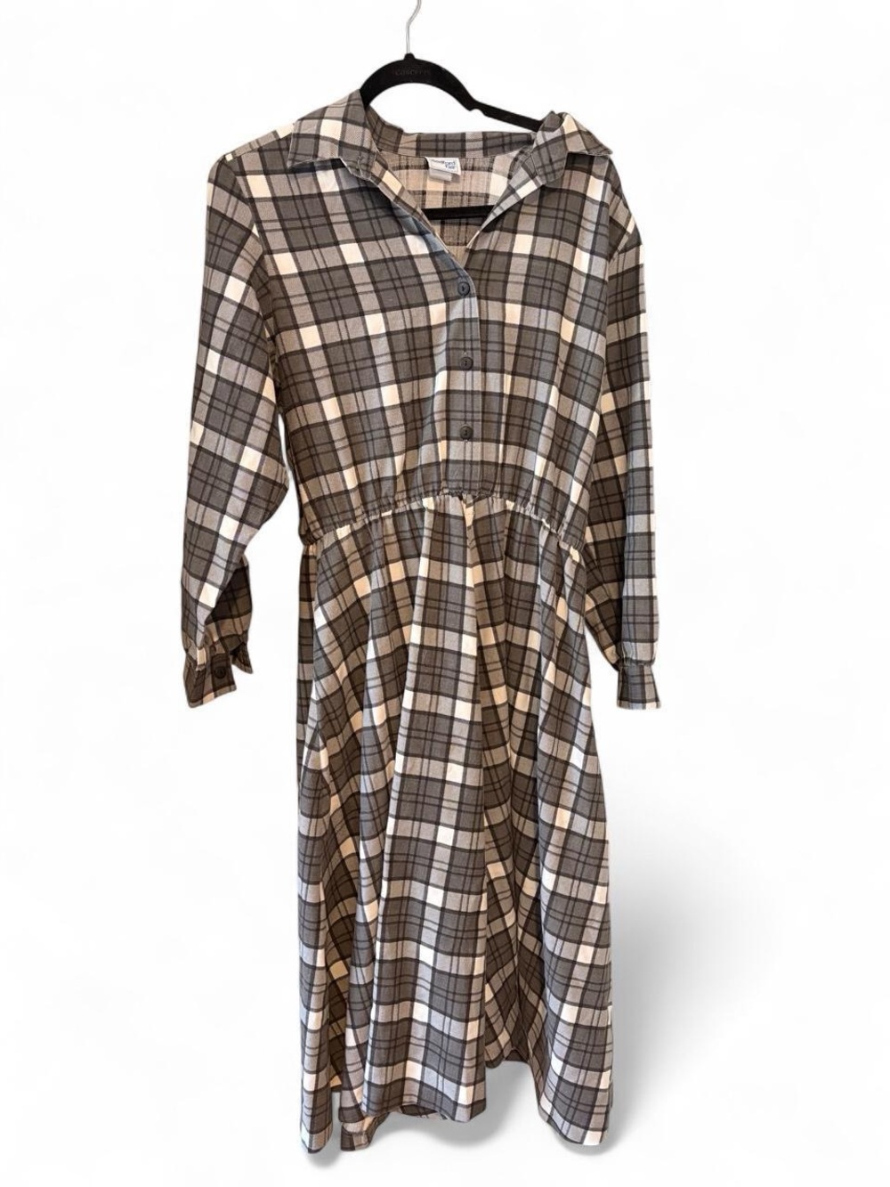 True Vintage 1980s Cottagecore Plaid Prairie Dress with elastic waist